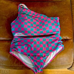 SHEIN Pink and Green Checkered Bikini